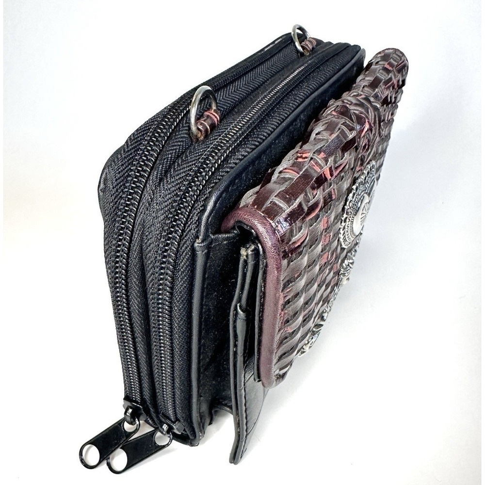 Western Crossbody Wallet Clutch Faux Croc Woven Leather Look Silver Heart Medusa - Picture 9 of 16